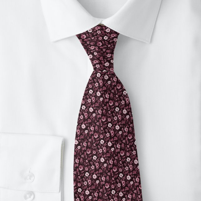 Bordeaux Tiny Flowers Tie (Creator Uploaded)