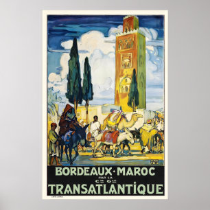 Bordeaux to Morocco Vintage Travel Poster