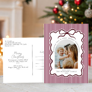 Bordeaux Wine Bow Ribbon Family Photo Christmas Holiday Postcard