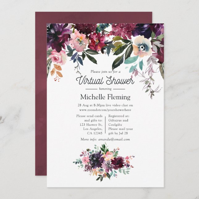 Bordeaux Wine Bridal Shower by Mail Invitation (Front/Back)