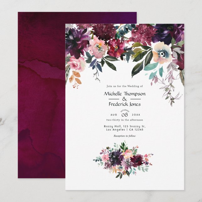 Bordeaux Wine Colorways Wedding Invitation (Front/Back)