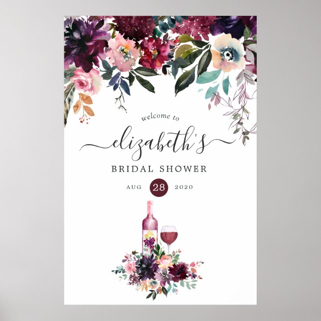 Bordeaux Wine Tasting Bridal Shower Welcome Poster (Front)