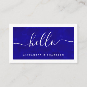Border and Script Bold Blue Watercolor Hello Business Card
