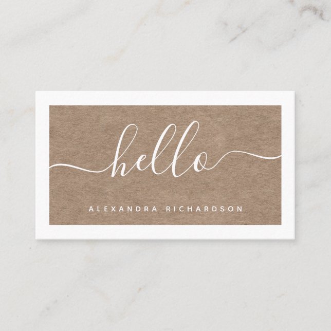 Border and Script | Kraft Paper Look Hello Business Card (Front)