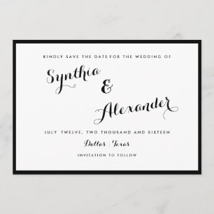 Border Black And White Modern Save The Date Invitation