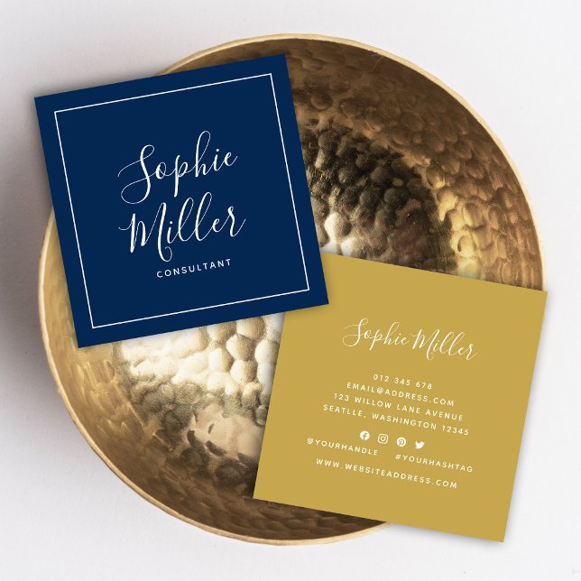 Border Calligraphy Social Media Editable Colour Square Business Card (Creator Uploaded)