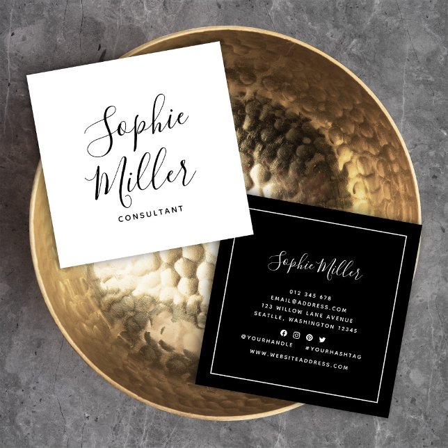 Border Calligraphy Social Media Editable Colour Square Business Card (Creator Uploaded)