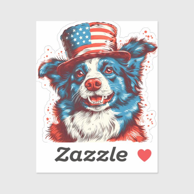 Border colie with an American flag hat (Sheet)