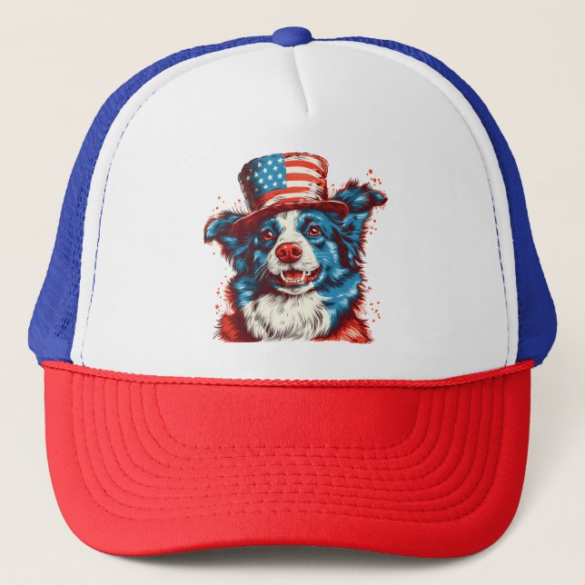 Border colie with an American flag hat (Front)