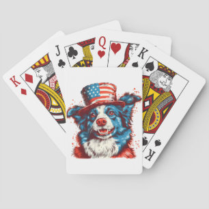 Border colie with an American flag hat Playing Cards