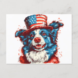 Border colie with an American flag hat Postcard