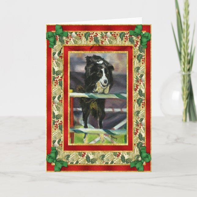 Border Collie Agility Blank Christmas Card (Front)