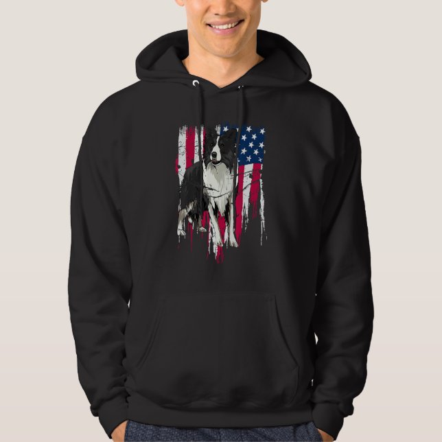 Border Collie American Flag USA Awesome Hoodie (Front)
