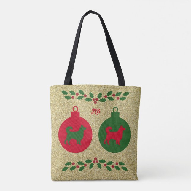Border Collie and Holly Christmas Tote Bag (Back)