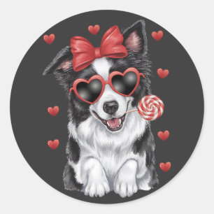 Border Collie  and Lollipop New Valentine's Icon. Classic Round Sticker
