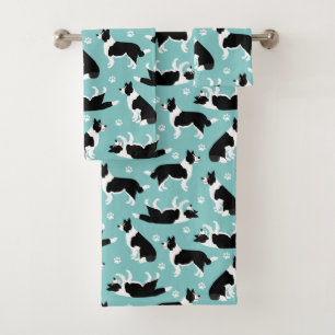 Border Collie and Paw Print Bath Towel Set