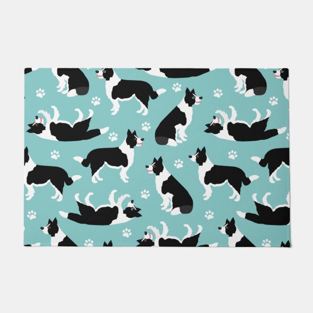 Border Collie and Paw Print Doormat (Front)