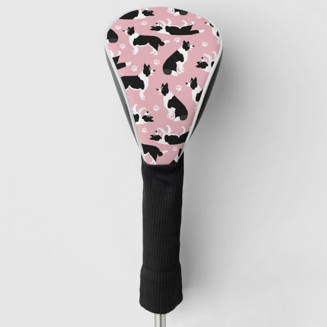 Border Collie and Paw Print Golf Head Cover (Front)