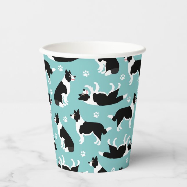 Border Collie and Paw Print Paper Cups (Front)