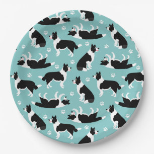 Border Collie and Paw Print Paper Plate