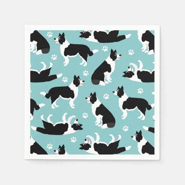 Border Collie and Paw Print Party Napkin (Front)