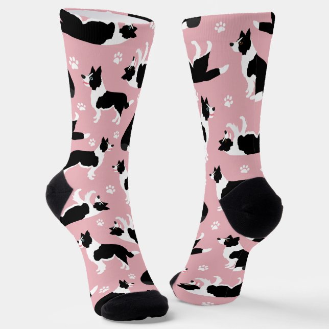 Border Collie and Paw Print Socks (Angled)