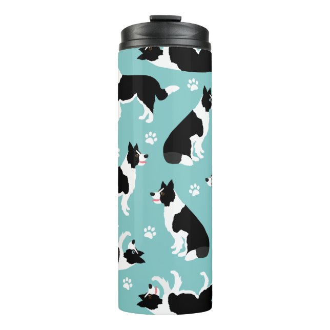 Border Collie and Paw Print Thermal Tumbler (Front)