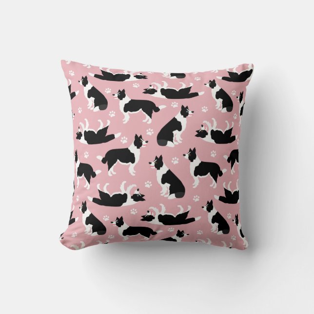 Border Collie and Paw Print Throw Pillow (Front)