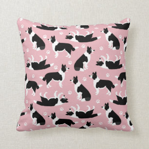 Border Collie and Paw Print Throw Pillow