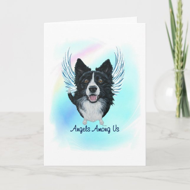 Border Collie Angel Dog Pet Loss Sympathy Card (Front)