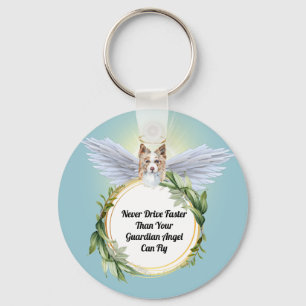 Border collie angel never drive faster than fly key ring