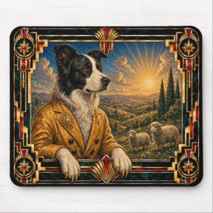 Border Collie, Art Deco Dog Mouse Pad