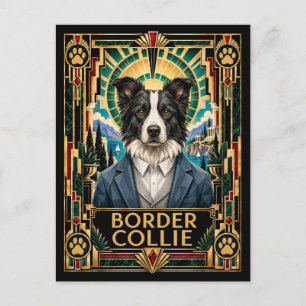 Border Collie, Art Deco Dog Postcard