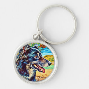 Border Collie Artistic Portrait Scenic Landscape Key Ring