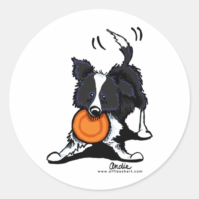Border Collie at Play Classic Round Sticker (Front)