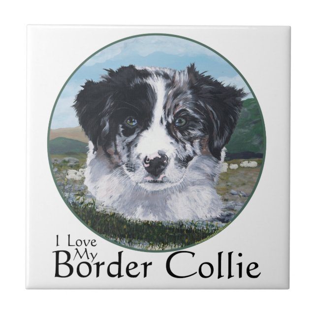 Border Collie at Work Ceramic Tile (Front)