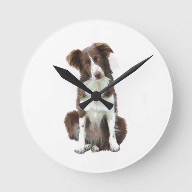 Border Collie (B) - brown and white Round Clock (Front)