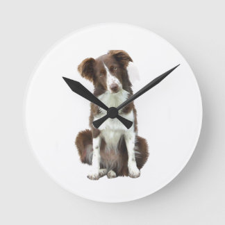 Border Collie (B) - brown and white Round Clock