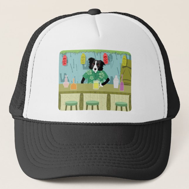 Border Collie Bamboo Tiki Bar Trucker Hat (Front)