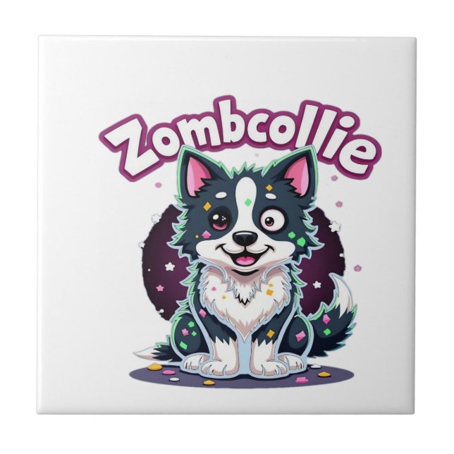 Border Collie BC Zombie Dog Halloween Essential T- Ceramic Tile (Front)