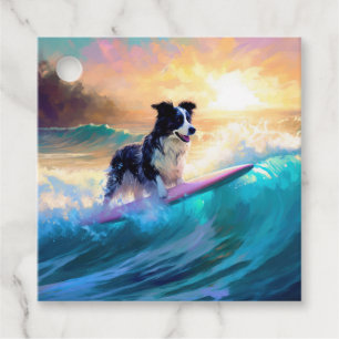 Border Collie Beach Surfing Painting Favour Tags
