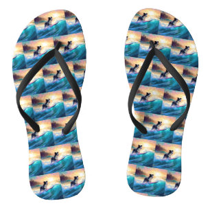 Border Collie Beach Surfing Painting Thongs