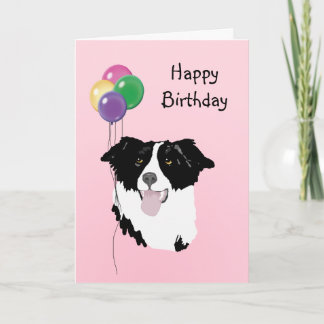 Border Collie, Birthday Balloons Card
