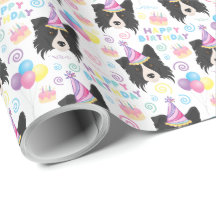 Border Collie Birthday Gift Wrapping Paper White