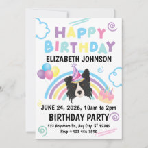 Border Collie Birthday Invitation in White