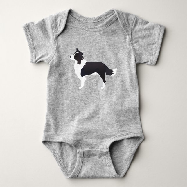 Border Collie Black Dog Breed Side View Silhouette Baby Bodysuit (Front)