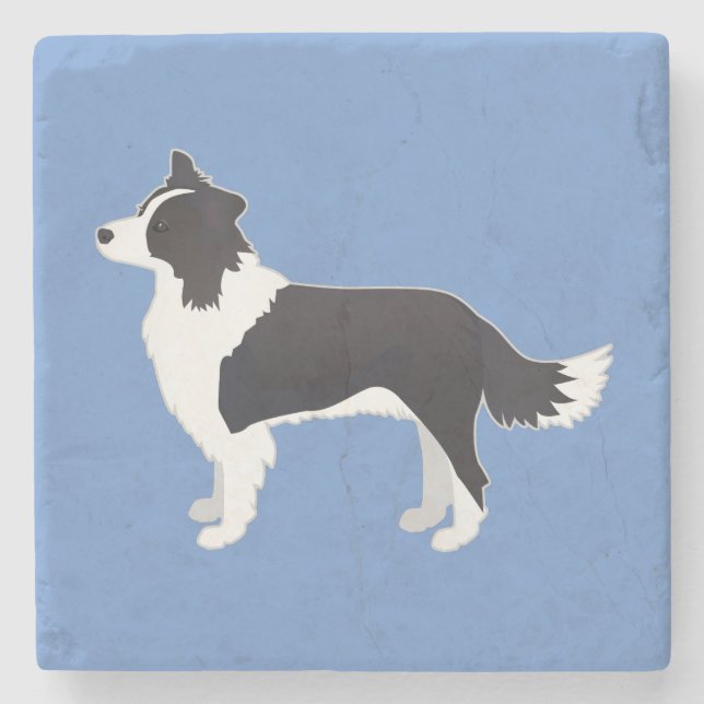 Border Collie Black Dog Breed Side View Silhouette Stone Coaster (Front)