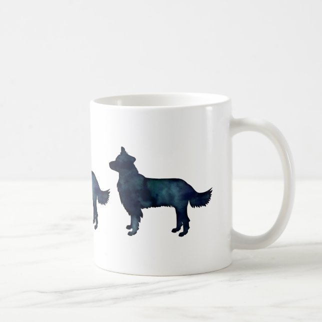 Border Collie Black Watercolor Silhouette Coffee Mug (Right)