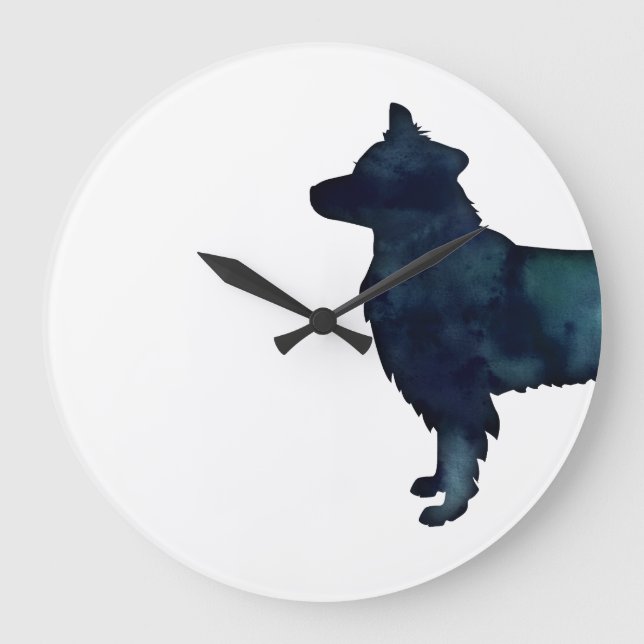Border Collie Black Watercolor Silhouette Large Clock (Front)