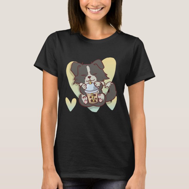 Border Collie Boba Bubble Tea Dog T-Shirt (Front)